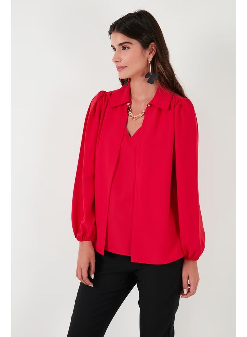 Lela Regular Fit V-Neck Balloon Sleeve Blouse Women's Blouse 611BZ0353 - Image 2